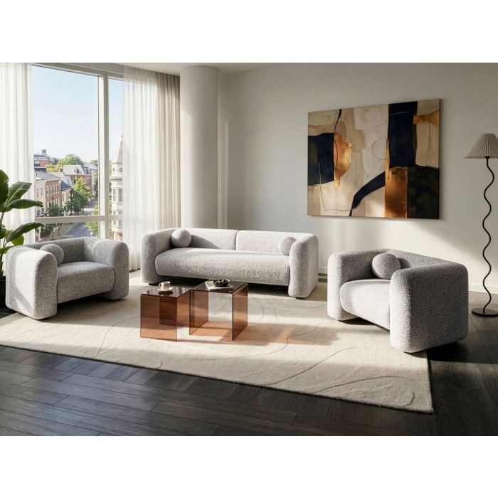 BAYUFA Fabric 4 Seater Sofa Sets - Light Beige