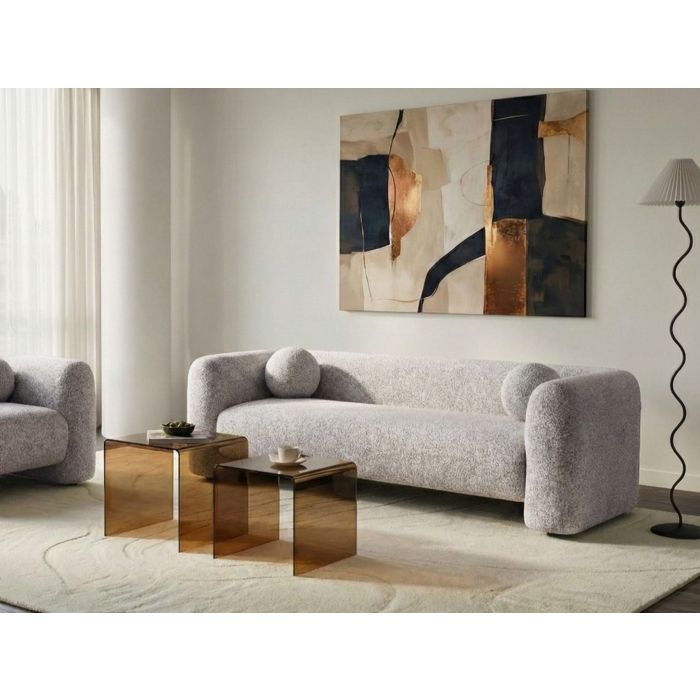 BAYUFA Fabric 3 Seater Sofa - Light Beige