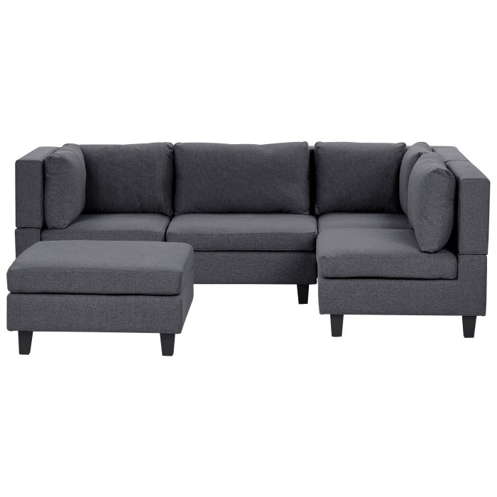 4 Seater Left Hand Modular Fabric Corner Sofa with Ottoman Dark Grey UNSTAD