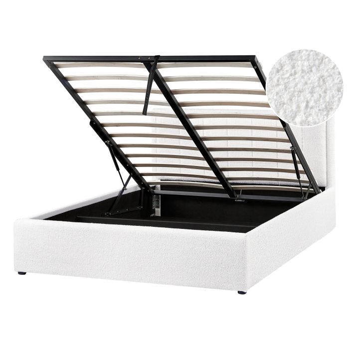 MONTI Ottoman Bedframe Boucle 140 x 200cm EU Double Bed White