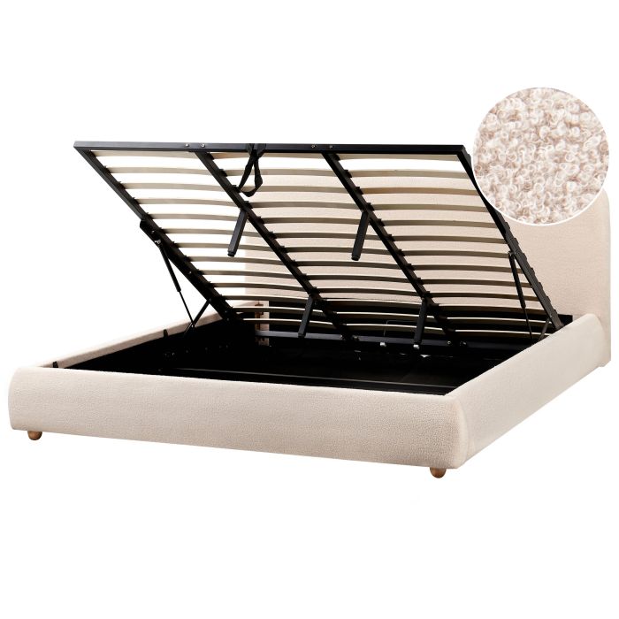 BIGNAC Ottoman Bedframe Boucle 180 x 200cm EU Super Kingsize Bed Light Beige
