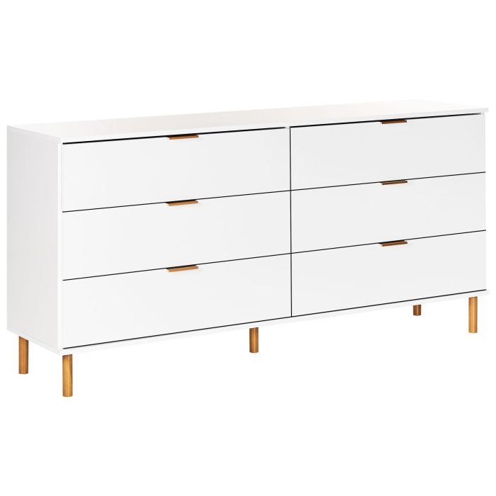 AMELIA White Chest of Drawers - Extra Large-sized, 6 Drawers, Double