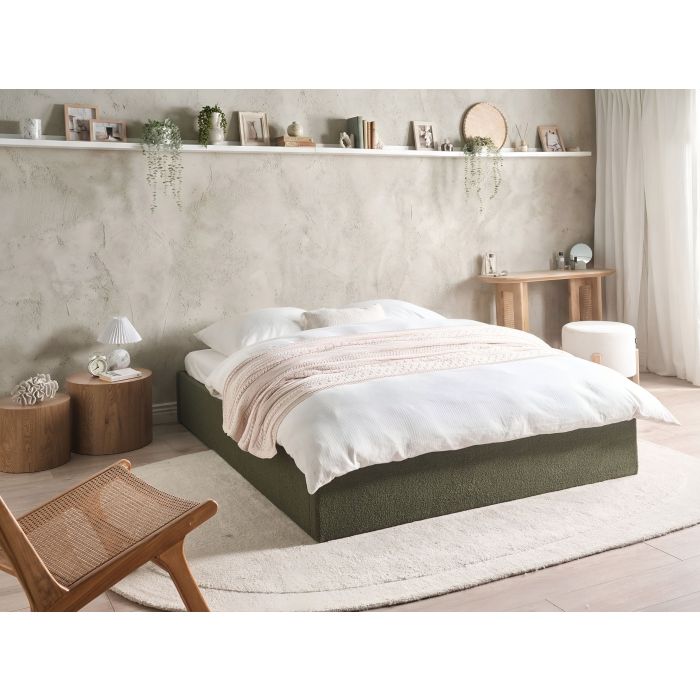 DINAN EU Kingsize Ottoman Boucle Bedframe without Headboard - Dark Green