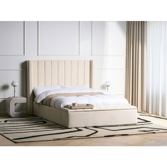 NOVA EU Double Ottoman Velvet Bedframe with Storage Bench - Off White