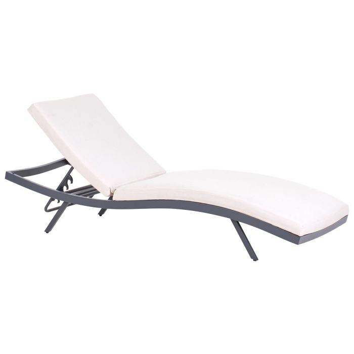 MEDBOURNE Metal Reclining Sun Lounger with Cushion - Light Beige