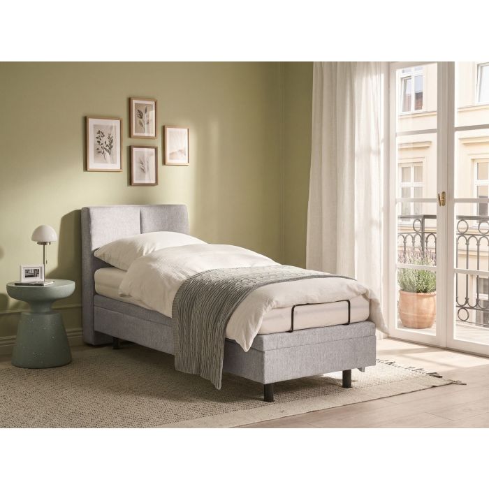 DIKUXA Small Single Ottoman Fabric Adjustable Bedframe - Light Grey