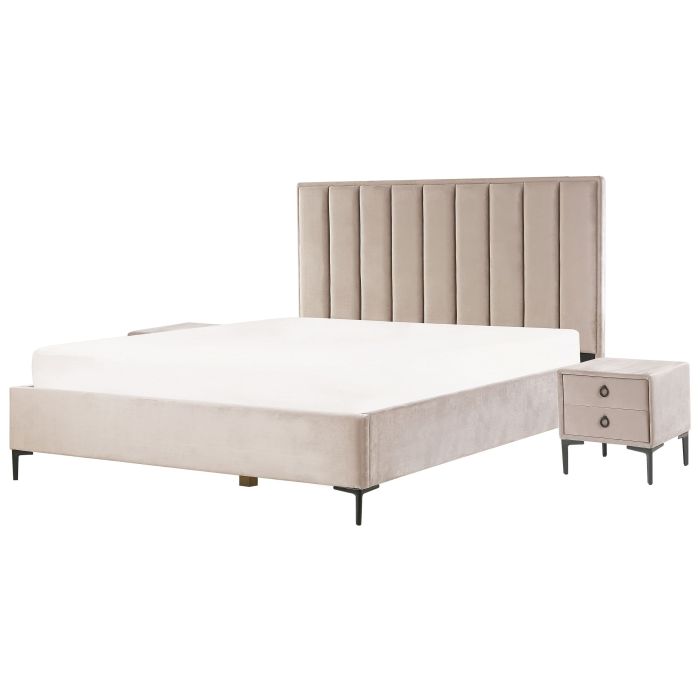 Bedroom Set Velvet SEZANNE 180 x 200 cm (EU Super King) Taupe