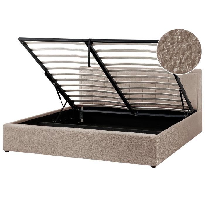 MONTI Ottoman Bedframe Boucle 180 x 200cm EU Super Kingsize Bed Taupe