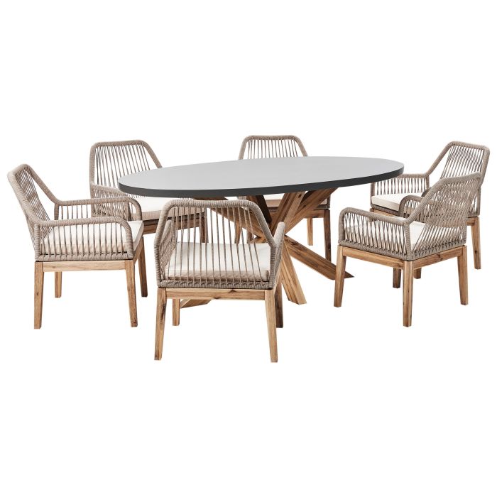 Garden Dining Set 6 Seater ORISTANO with Cushions Concrete Beige