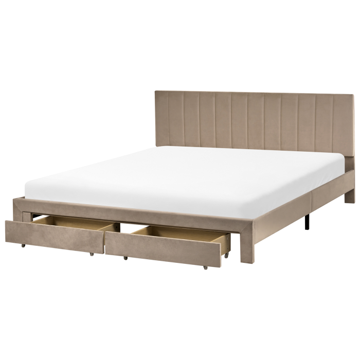 RENZA Super Kingsize Velvet Bedframe with Storage Drawers - Taupe