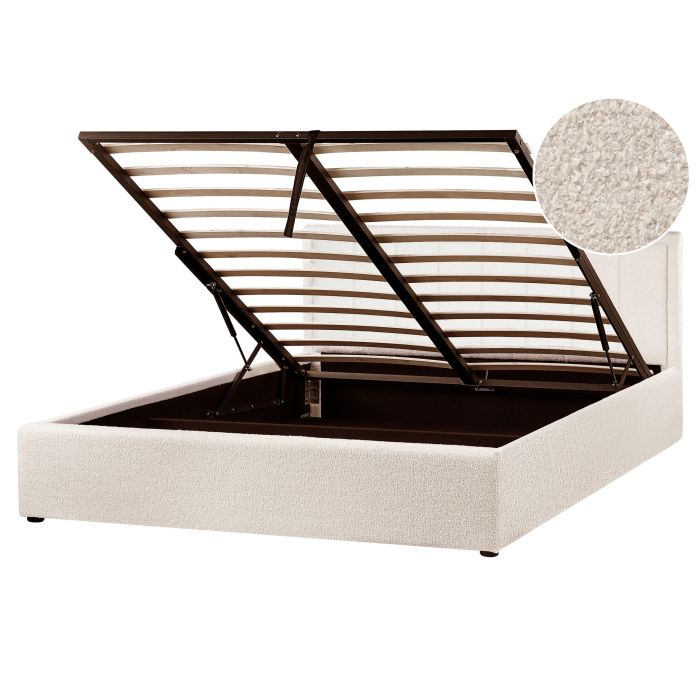 MONTI Ottoman Bedframe Boucle 160 x 200cm EU Kingsize Bed Beige