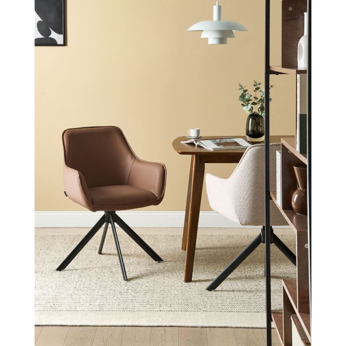 CIZEXI Faux Leather Swivel Dining Chair - Brown