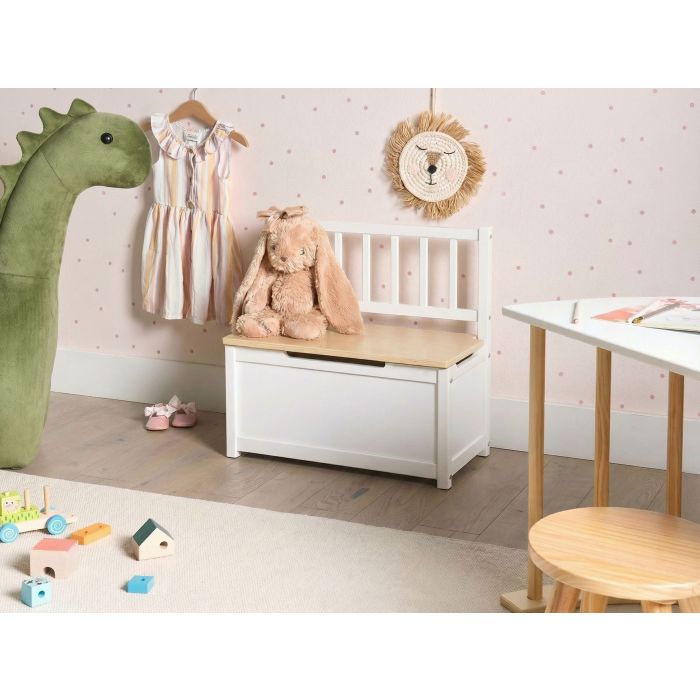 HALERO Ottoman Storage Bench - White and Light Brown