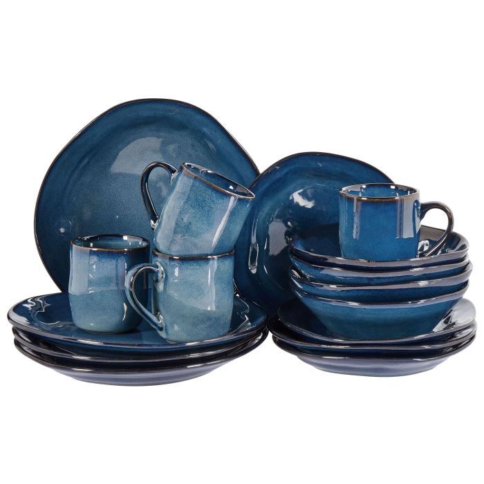 Set of 16 Dinnerware HAWTHORN Stoneware Blue