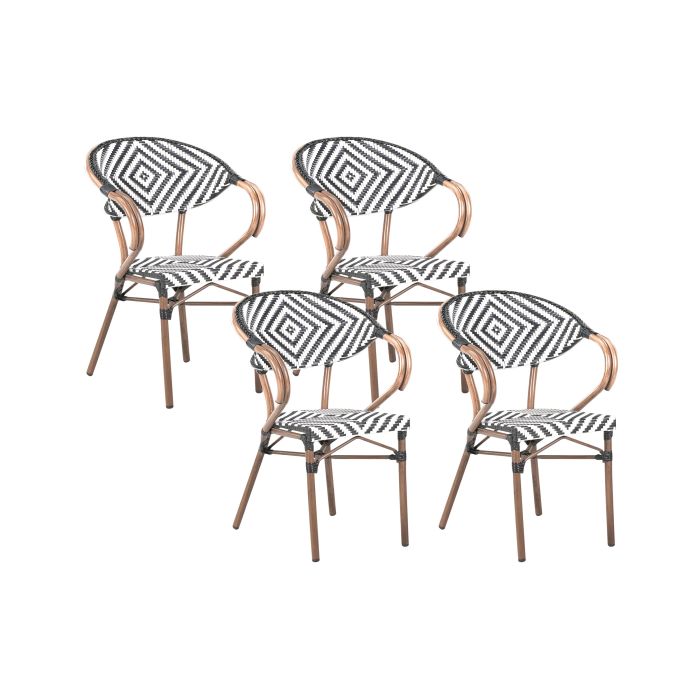DASPRO Set of 4 Garden Chairs PE Rattan - Black