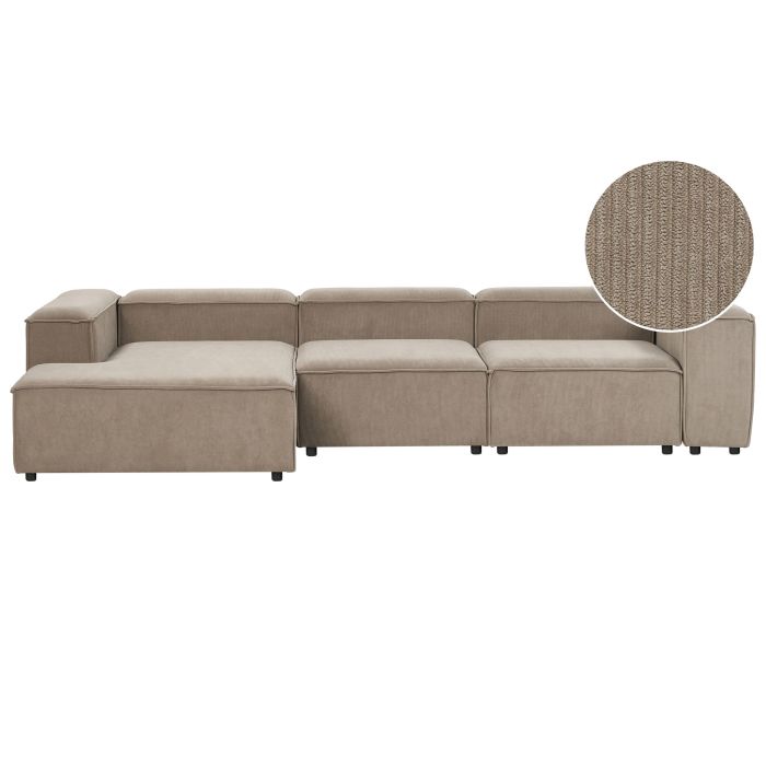 Corner Sofa - TROMSO Right Hand Facing 4 Seater Modular Jumbo Cord Taupe