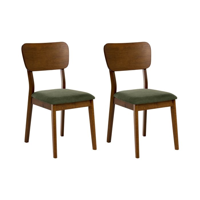 FIELDEN Wooden Dining Chairs - Set of 2 - Green with Dark Brown