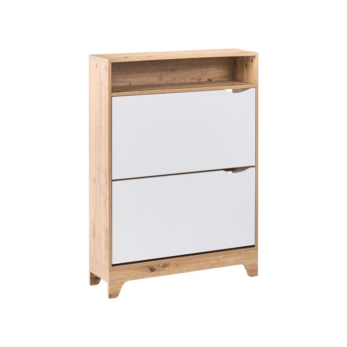 LUME 2 Flip Doors 1 Open Shelve Shoe Cabinet - Oak and White