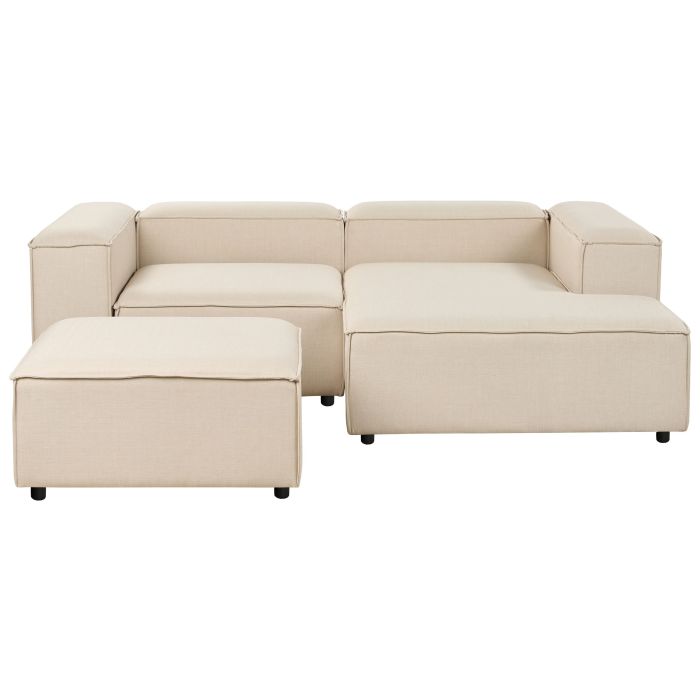 Left Hand 3 Seater Modular Fabric Corner Sofa with Ottoman Beige ARDAL