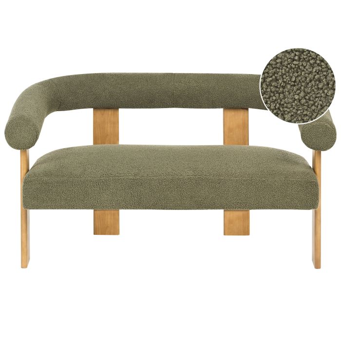 COBDEN Boucle Fabric 2 Seater Sofa - Green with Ligh Oak