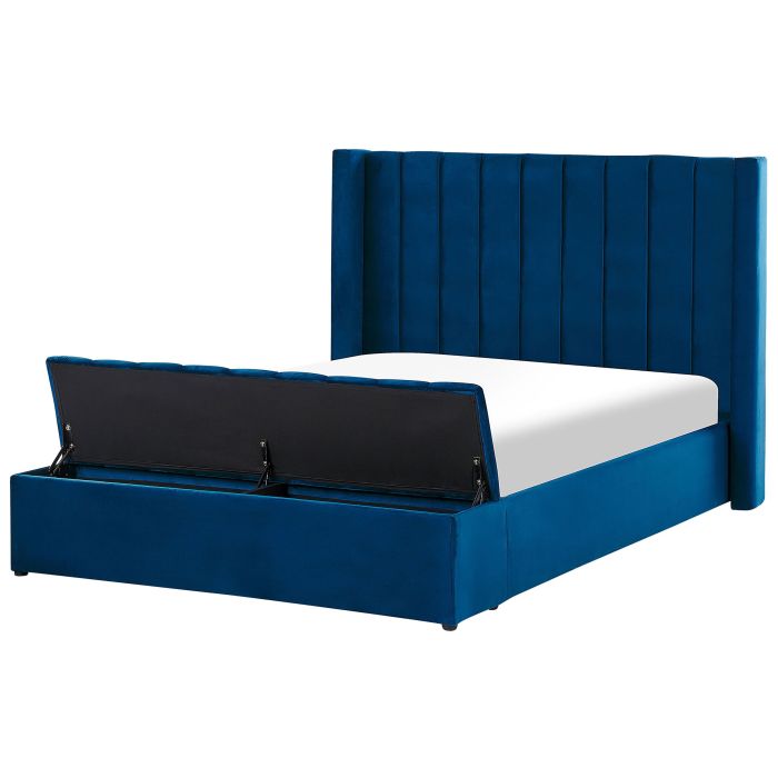 NOVA Waterbed with Storage Bench Velvet 140 x 200cm EU Double Bedframe Blue