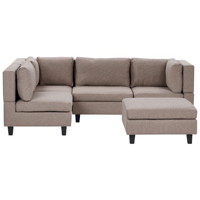 4 Seater Right Hand Modular Fabric Corner Sofa with Ottoman Brown UNSTAD