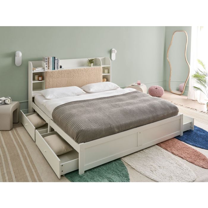 DIRUXO Super Kingsize Ottoman Wooden Bedframe with Storage Drawers - White