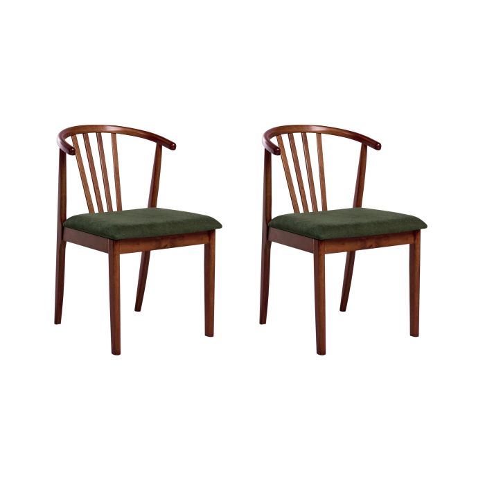 FIRTHMERE Wooden Dining Chairs - Set of 2 - Dark Brown with Green