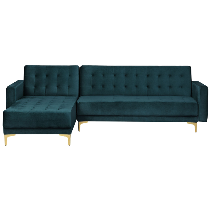 ABERVON Velvet 4 Seater L Shaped Corner Sofa Bed - Teal, Right Hand Facing