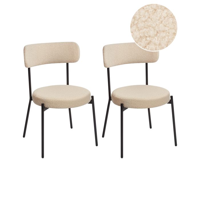 Set of 2 Dining Chairs ALLISON Boucle Light Beige