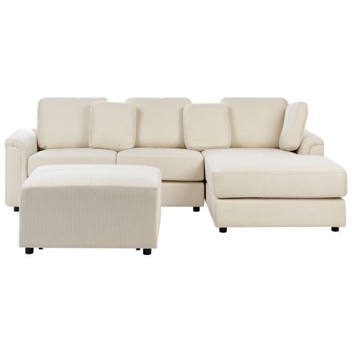 Left Hand Fabric Corner Sofa with Ottoman Light Beige KOHLO