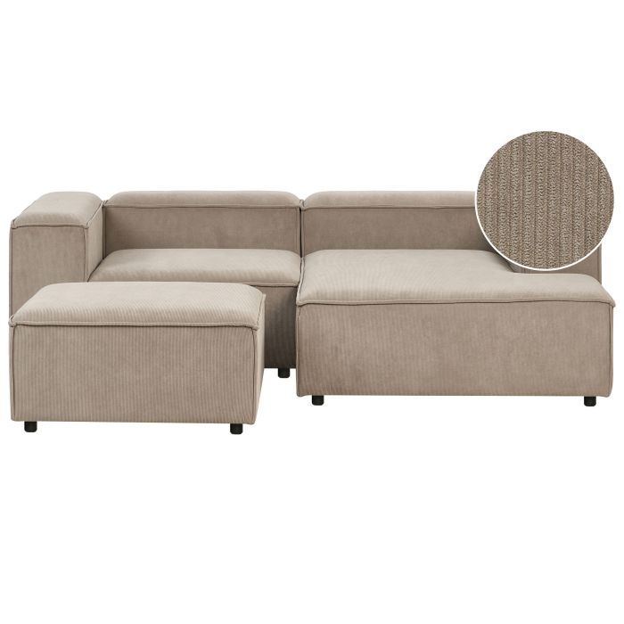 Corner Sofa - TROMSO Left Hand Facing 3 Seater Modular Jumbo Cord with Ottoman Taupe