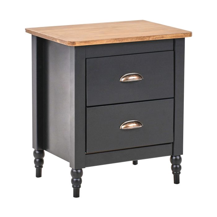 2 Drawer Bedside Table SHILLINGTON Pine Wood Brown/ Black