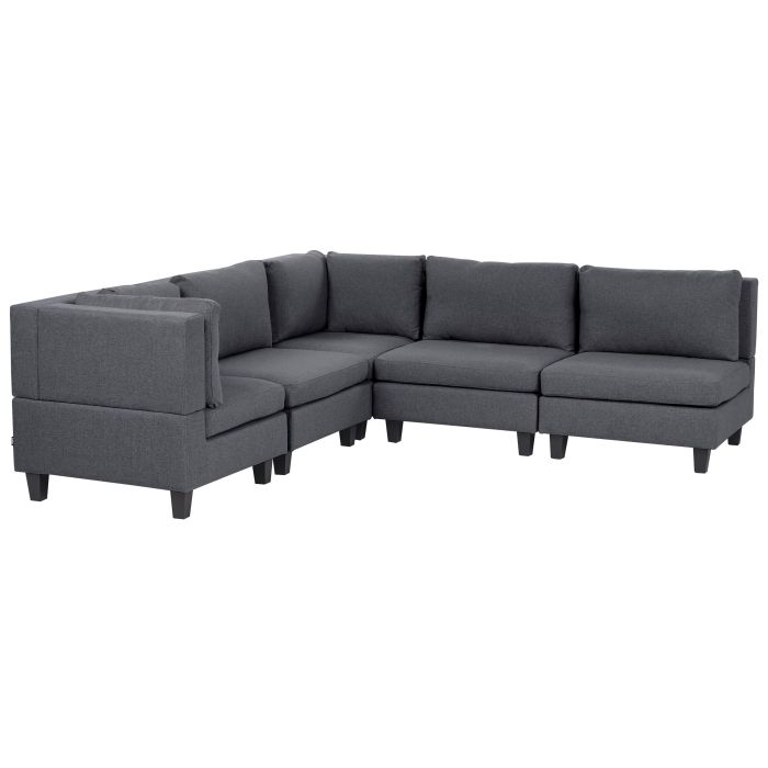 5 Seater Right Hand Modular Fabric Corner Sofa Dark Grey UNSTAD