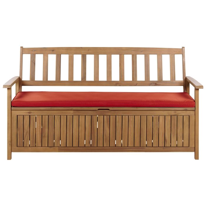 Garden Bench with Cushion SOVANA 160 cm with Storage Acacia Wood Red