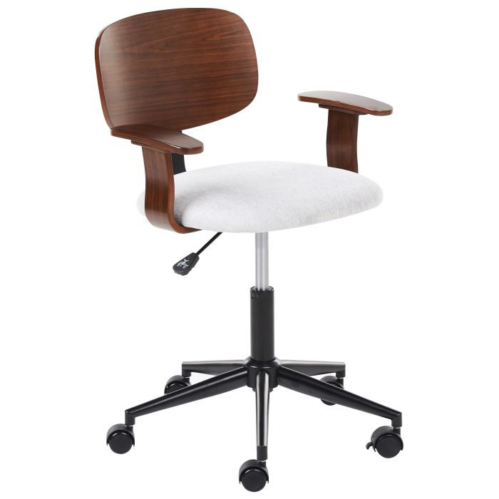 Linen Office Chair Dark Wood and Light Grey GUNNISON