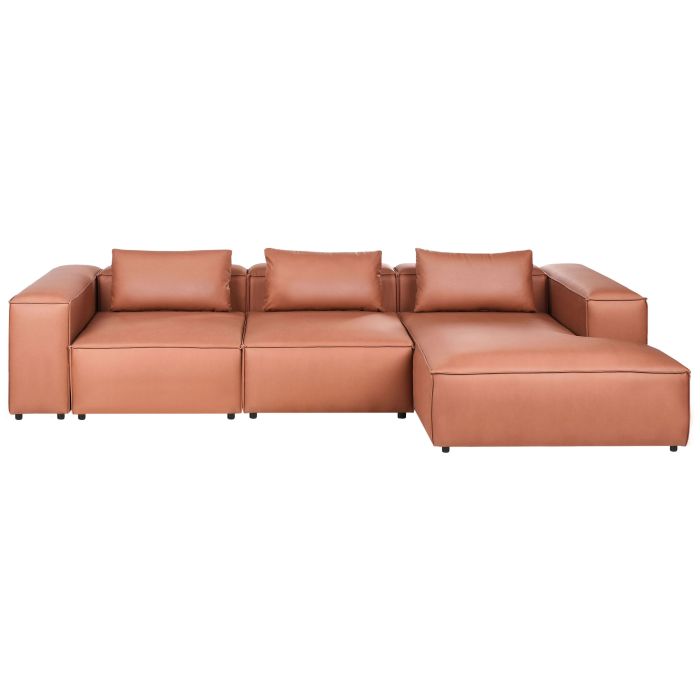 COMLEIGH Faux Leather 4 Seatrer L Shaped Corner Sofa - Brown, Right Hand Facing