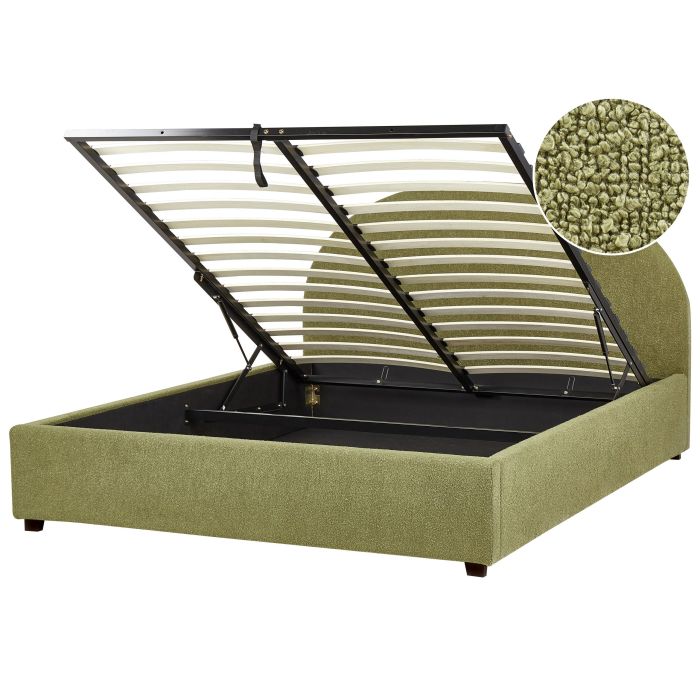 VAUKLI Ottoman Bedframe Boucle 160 x 200cm EU Kingsize Bed Light Green