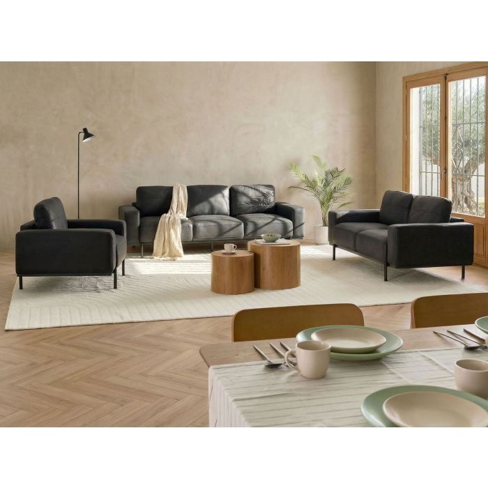 BENTARA Faux Leather 6 Seater Sofa Sets - Black