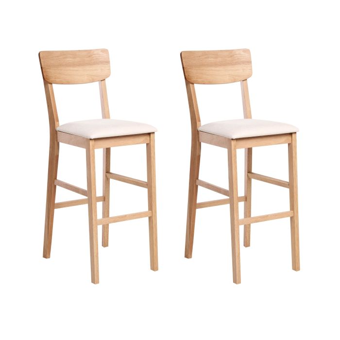 GLANWORTH Wooden Set of 2 Bar Chairs- Light Brown with Beige