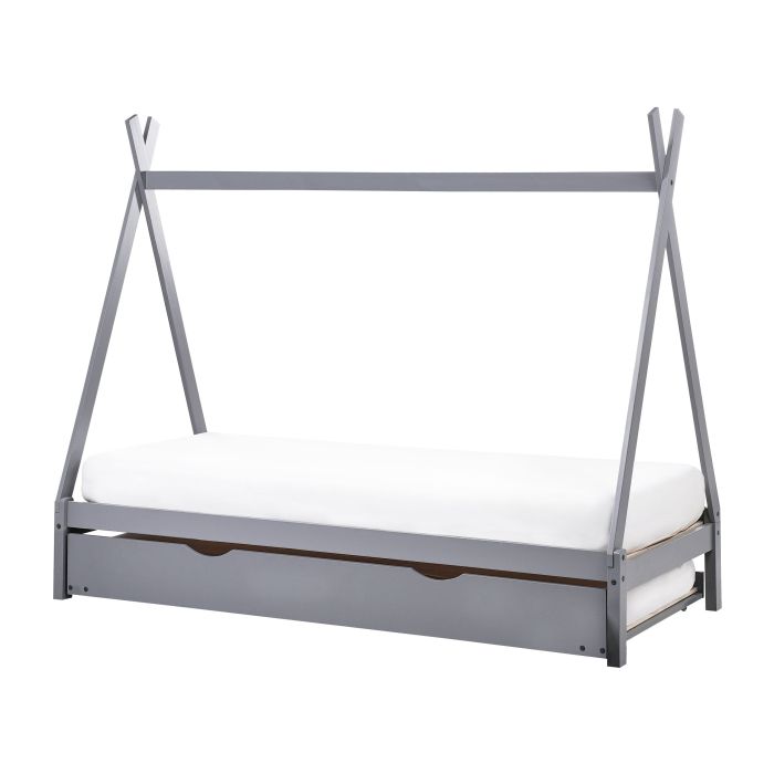 TALMI Kids Trundle Bedframe Pine Wood 90 x 200cm EU Single Bed Grey