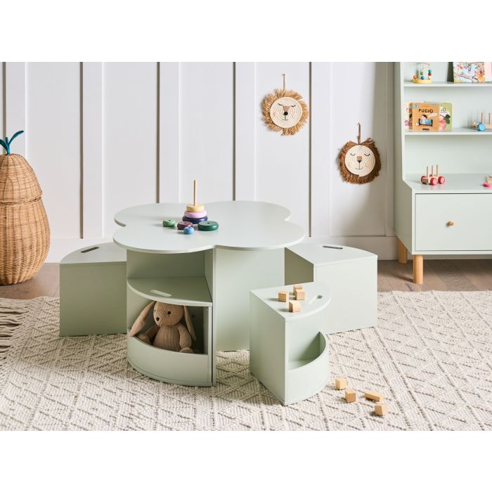 HATAXI Kids Baby and Toddler Furniture 4 Seater Table and Chairs Set - Light Green