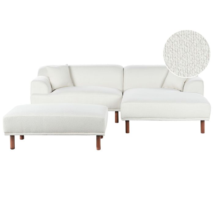 Left Hand Boucle Corner Sofa with Ottoman White HOLT