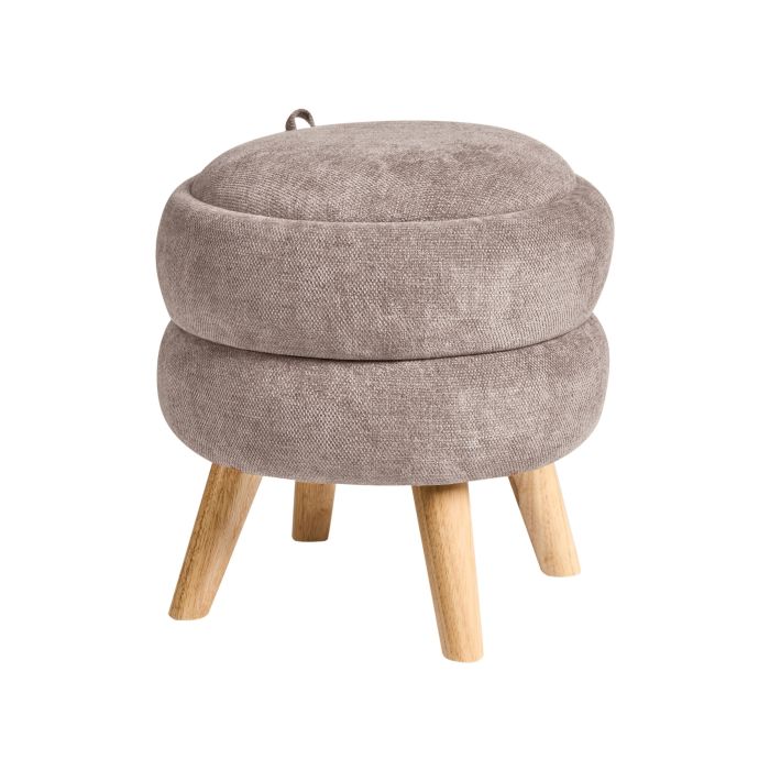 HAMBERLEIGH Chenille Fabric Storage Footstool - Taupe
