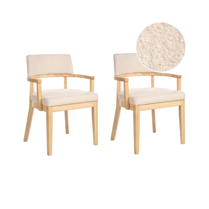 Set of 2 Dining Chairs DALBO Boucle Light Brown