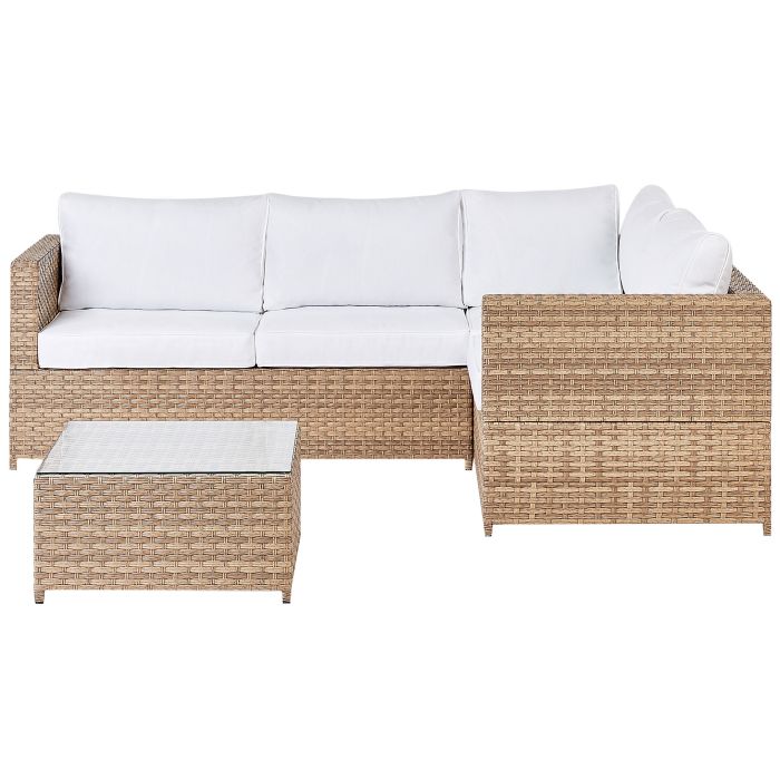 Garden Corner Sofa with Table 4 Seater AVOLA Left Hand PE Rattan Off-White