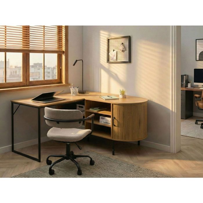 FEXUFA Foldable Corner Office Desk - Light Brown