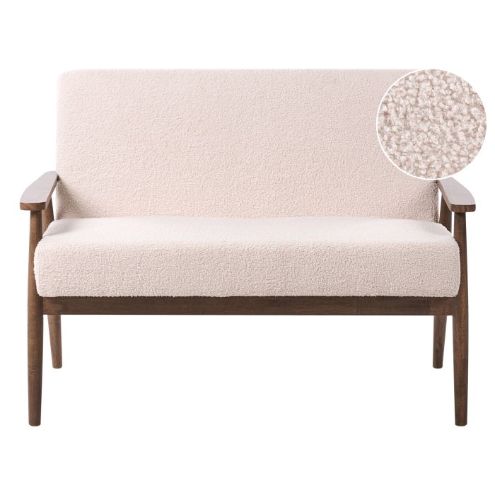 COLBOURNE Boucle Fabric 2 Seater Sofa - Deige with Dark Oak