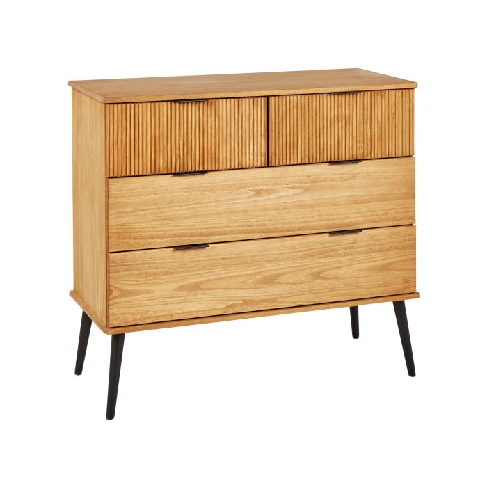 TANVI Oak Finish Chest of Drawers - Medium-sized, 4 Drawers