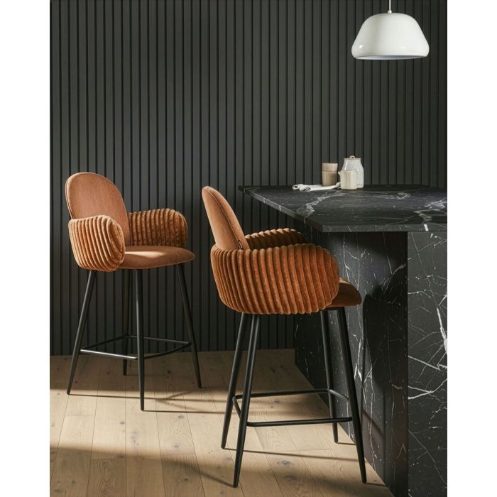 BILARO Fabric Bar Stool Set of 2 - Brown
